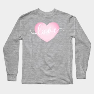Simple Love Pink Heart Valentine's Day Calligraphy Long Sleeve T-Shirt